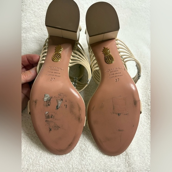 GUC Aquazzura- Ravello Leather Cream Sandals. Size 37 main image 6